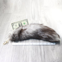 1 Silver Fox Tail Key Ring #3957  Taxidermy Keychain Tassel Bag Tag
