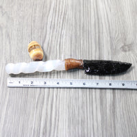 Selenite Spiral Handle Obsidian Blade Ornamental Knife #8957  Mountain Man Knife