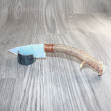 Deer Antler Crown Handle Opalite Blade Ornamental Knife #10266     Mountain Man Knife