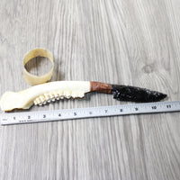 Deer Jaw Handle Obsidian Blade Ornamental Knife #8158  Mountain Man Knife
