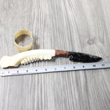 Deer Jaw Handle Obsidian Blade Ornamental Knife #8158  Mountain Man Knife