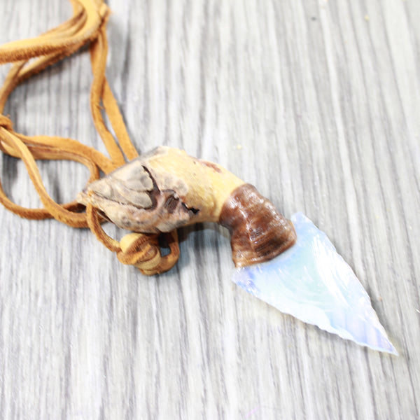 Grapevine Wood Handle Opalite  Blade Knife Necklace  #5458  Mountain Man Necklace