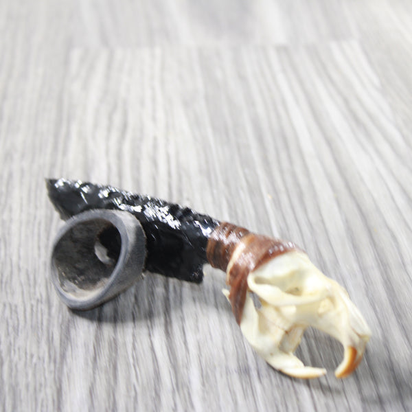 Muskrat Skull Handle Obsidian Blade Ornamental Knife #0558  Mountain Man Knife