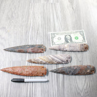 5 Stone Ornamental Spearheads  #0558     Agate Jasper Arrowheads