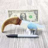 Goat Horn Handle Opalite Blade Ornamental Knife #6558     Mountain Man Knife