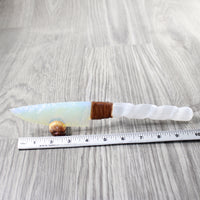 Selenite Spiral Handle Opalite Blade Ornamental Knife #3658     Mountain Man Knife