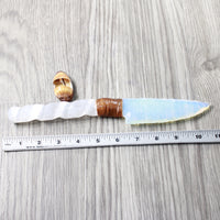 Selenite Spiral Handle Opalite Blade Ornamental Knife #3658     Mountain Man Knife