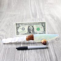 Selenite Spiral Handle Opalite Blade Ornamental Knife #3658     Mountain Man Knife