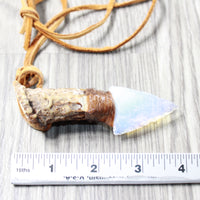 Antler Crown Handle Opalite  Blade Knife Necklace  #5658  Mountain Man Necklace