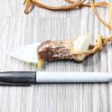 Antler Crown Handle Opalite  Blade Knife Necklace  #5658  Mountain Man Necklace