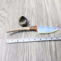 Reindeer Antler Handle Opalite Blade Ornamental Knife #1758     Mountain Man Knife