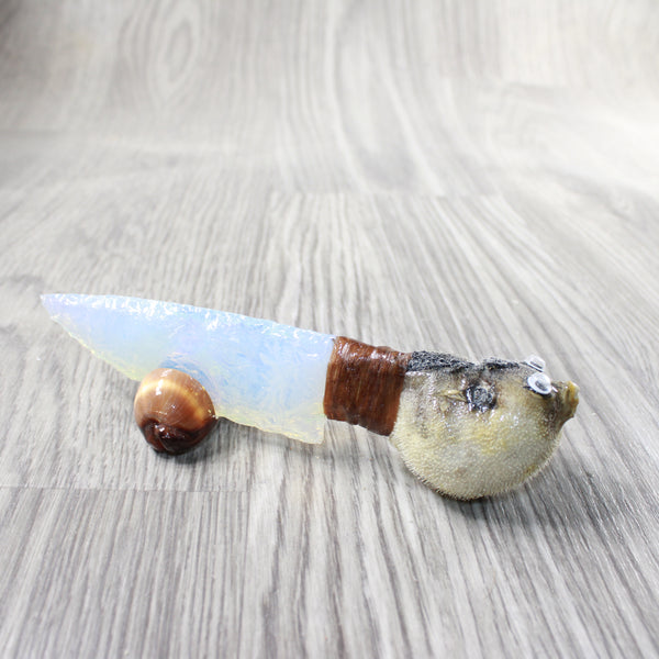 Puffer Fish Handle Opalite Blade Ornamental Knife #6758     Mountain Man Knife