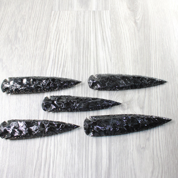 5 Obsidian Ornamental Spearheads  #7758     Arrowhead