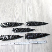 5 Obsidian Ornamental Spearheads  #7758     Arrowhead