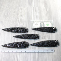 5 Obsidian Ornamental Spearheads  #7758     Arrowhead