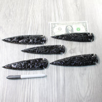 5 Obsidian Ornamental Spearheads  #7758     Arrowhead