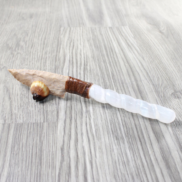 Selenite Spiral Handle Stone Blade Ornamental Knife #8858    Mountain Man Knife