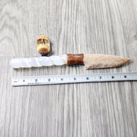 Selenite Spiral Handle Stone Blade Ornamental Knife #8858    Mountain Man Knife