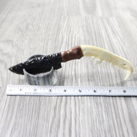 Coyote Jaw Handle Obsidian Blade Ornamental Knife #8958  Mountain Man Knife