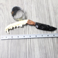 Coyote Jaw Handle Obsidian Blade Ornamental Knife #8958  Mountain Man Knife