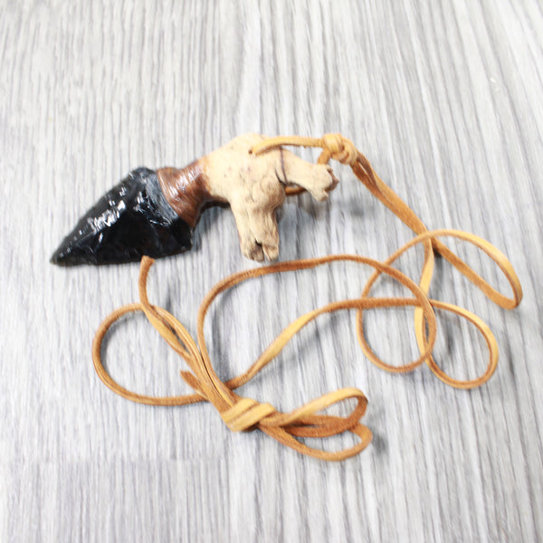 Grapevine Wood Handle Obsidian Blade Knife Necklace  #5958  Mountain Man Necklace