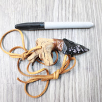 Grapevine Wood Handle Obsidian Blade Knife Necklace  #5958  Mountain Man Necklace