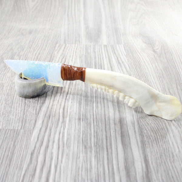 Deer Jaw Handle Opalite Blade Ornamental Knife #8958     Mountain Man Knife