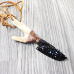 Antler Handle Obsidian  Blade Knife Necklace  #5158  Mountain Man Necklace