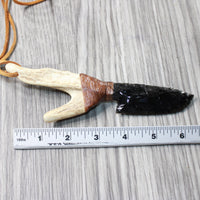 Antler Handle Obsidian  Blade Knife Necklace  #5158  Mountain Man Necklace