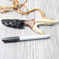 Antler Handle Obsidian  Blade Knife Necklace  #5158  Mountain Man Necklace