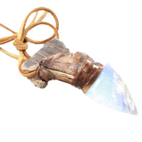 Grapevine Wood Handle Opalite Blade Knife Necklace  #6258  Mountain Man Necklace
