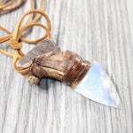 Grapevine Wood Handle Opalite Blade Knife Necklace  #6258  Mountain Man Necklace