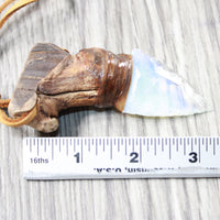 Grapevine Wood Handle Opalite Blade Knife Necklace  #6258  Mountain Man Necklace
