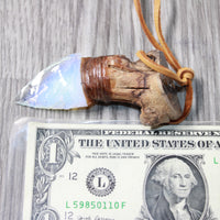 Grapevine Wood Handle Opalite Blade Knife Necklace  #6258  Mountain Man Necklace