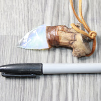 Grapevine Wood Handle Opalite Blade Knife Necklace  #6258  Mountain Man Necklace