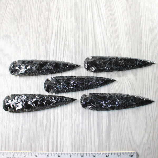 5 Obsidian Ornamental Spearheads  #9258     Arrowhead