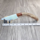 Deer Antler Crown Handle Opalite Blade Ornamental Knife #10266     Mountain Man Knife