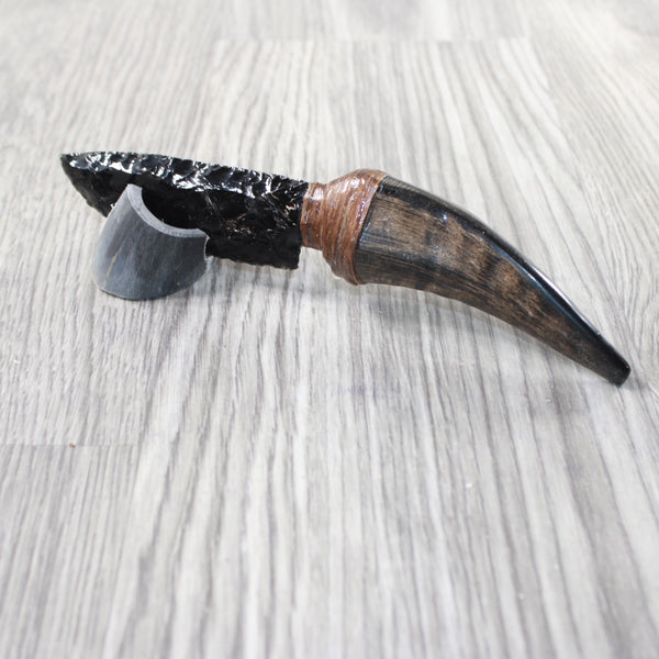 Goat Horn Handle Obsidian Blade Ornamental Knife #6358  Mountain Man Knife