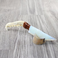 Coyote Jaw Handle Opalite Blade Ornamental Knife #0358     Mountain Man Knife