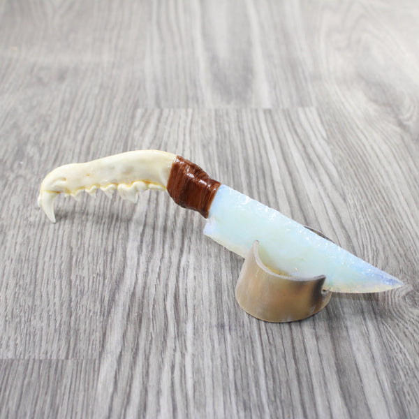 Coyote Jaw Handle Opalite Blade Ornamental Knife #0358     Mountain Man Knife