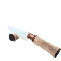 Hair-on Deer Bone Handle Opalite Blade Ornamental Knife #0358     Mountain Man Knife