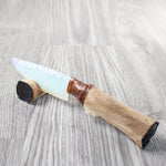 Hair-on Deer Bone Handle Opalite Blade Ornamental Knife #0358     Mountain Man Knife