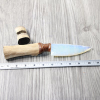 Hair-on Deer Bone Handle Opalite Blade Ornamental Knife #0358     Mountain Man Knife