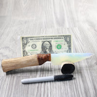 Hair-on Deer Bone Handle Opalite Blade Ornamental Knife #0358     Mountain Man Knife