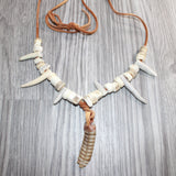 Rattlesnake Rattle Plus Antler Beads  Necklace  #25567    Mountain Man Necklace