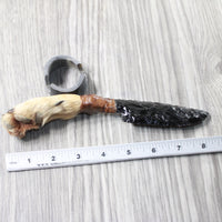 Coyote Foot Handle Obsidian Blade Ornamental Knife #1858  Mountain Man Knife