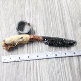 Coyote Foot Handle Obsidian Blade Ornamental Knife #1858  Mountain Man Knife