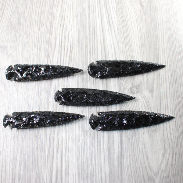 5 Obsidian Ornamental Spearheads  #8858     Arrowhead