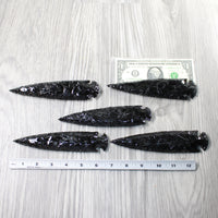 5 Obsidian Ornamental Spearheads  #8858     Arrowhead