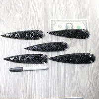 5 Obsidian Ornamental Spearheads  #8858     Arrowhead